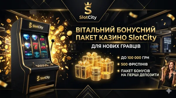 Вітальний бонусний пакет казино SlotCity для нових гравців